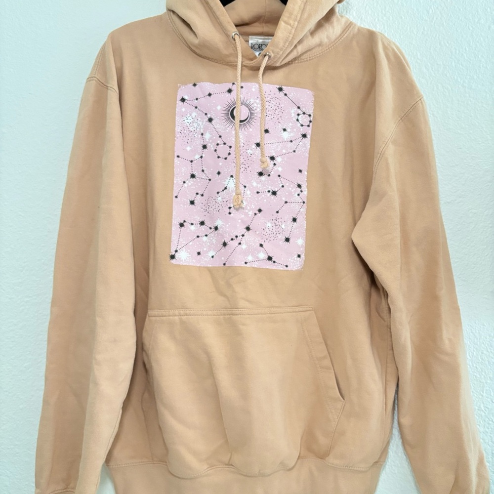 Tan Hoodie with Light Pink Constellation Graphic